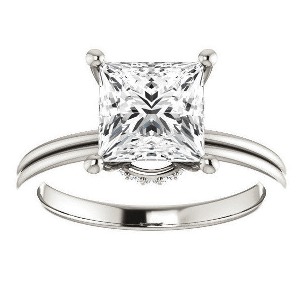 Princess Moissanite & Diamond Encircled Solitaire Ring