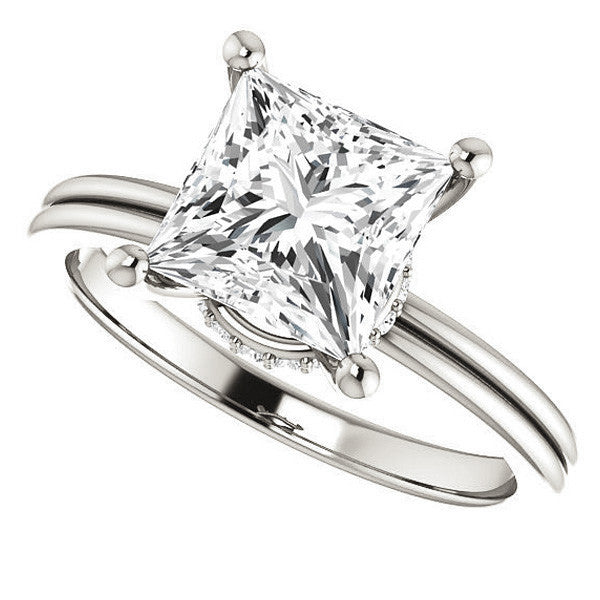 Princess Moissanite & Diamond Encircled Solitaire Ring