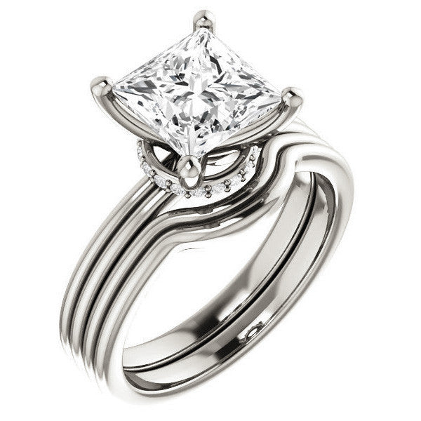 Princess Moissanite & Diamond Encircled Solitaire Ring