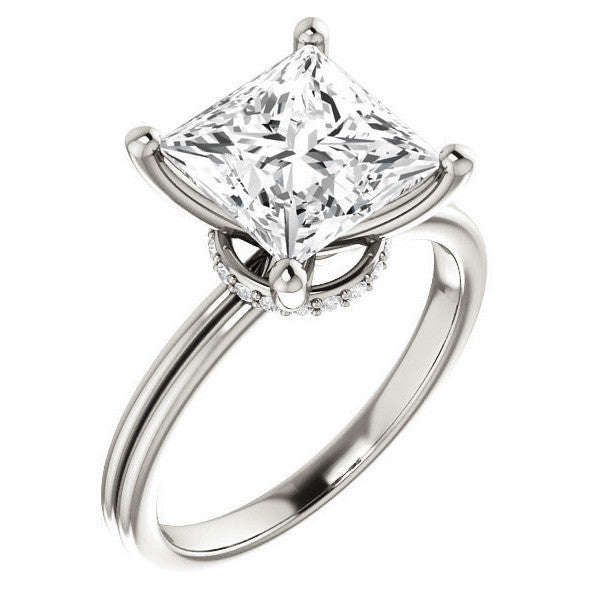 Princess Moissanite & Diamond Encircled Solitaire Ring