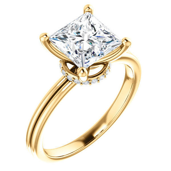 Princess Moissanite & Diamond Encircled Solitaire Ring