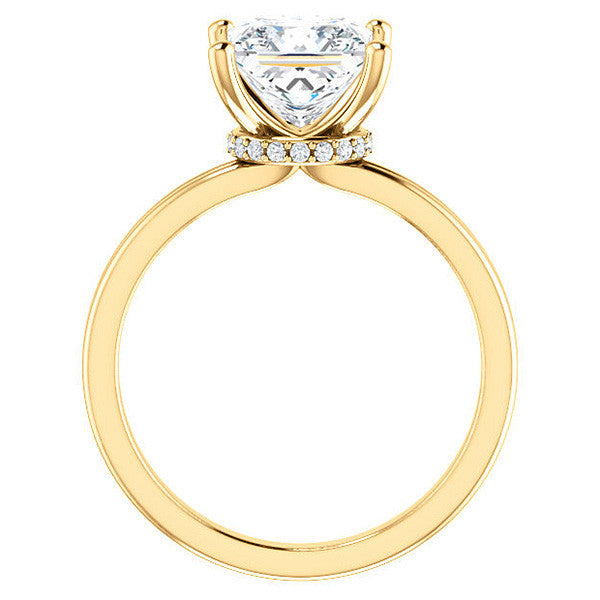 Princess Moissanite & Diamond Encircled Solitaire Ring
