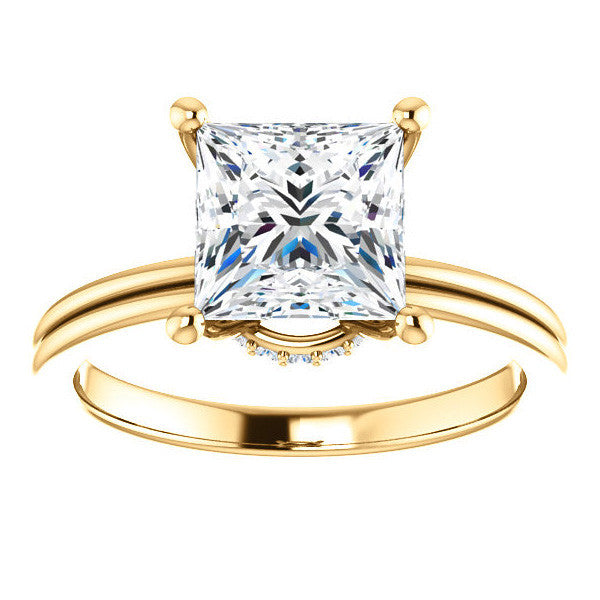 Princess Moissanite & Diamond Encircled Solitaire Ring