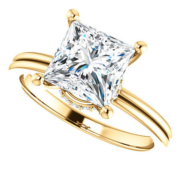 Princess Moissanite & Diamond Encircled Solitaire Ring