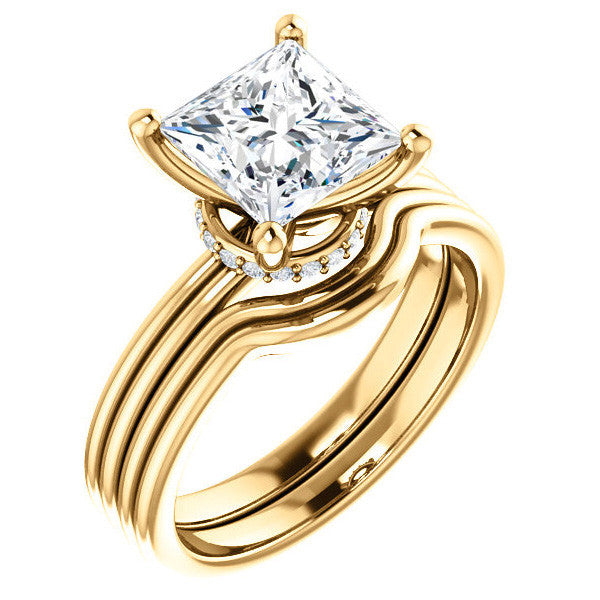 Princess Moissanite & Diamond Encircled Solitaire Ring