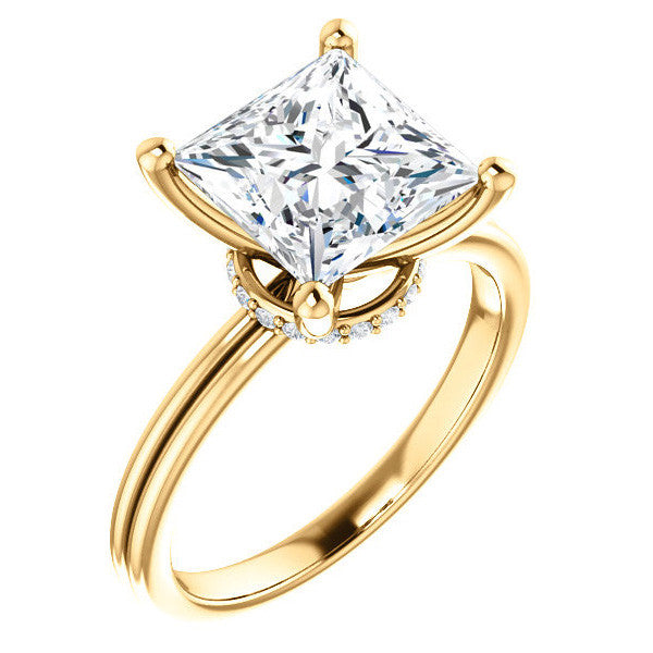 Princess Moissanite & Diamond Encircled Solitaire Ring