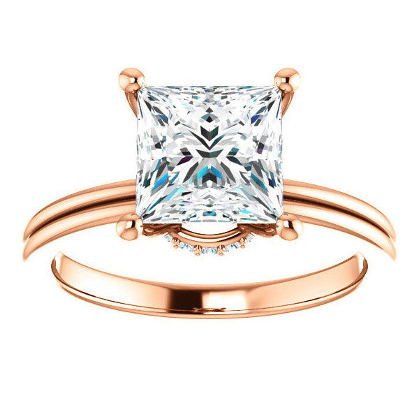 Princess Moissanite & Diamond Encircled Solitaire Ring