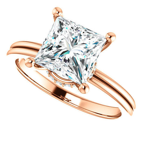 Princess Moissanite & Diamond Encircled Solitaire Ring