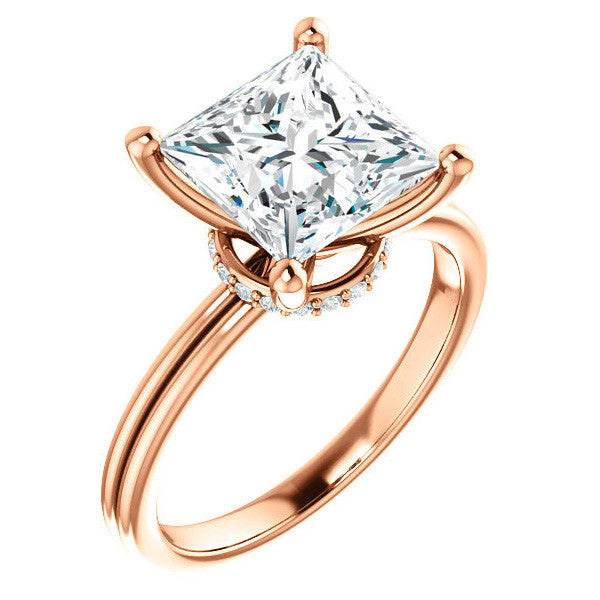 Princess Moissanite & Diamond Encircled Solitaire Ring