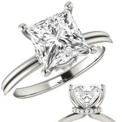 Princess Moissanite & Diamond Encircled Solitaire Ring