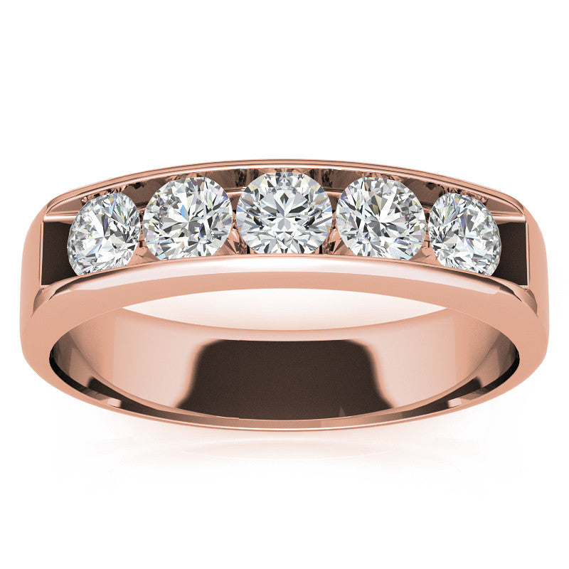 1.25ct 4mm Mens 5-stone Round Brilliant Moissanite Wedding Ring