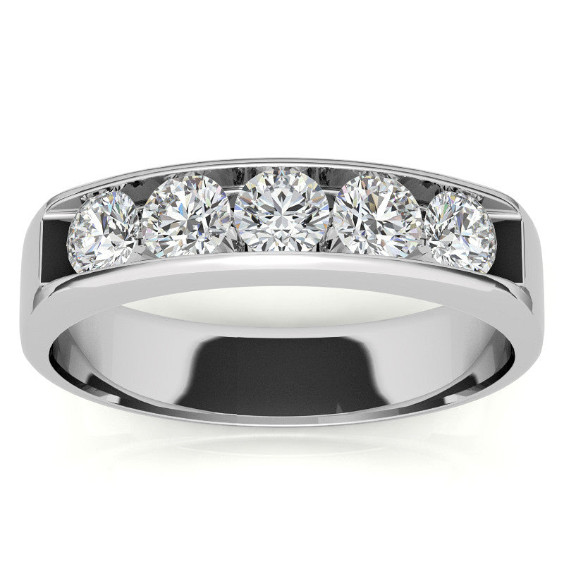 1.25ct 4mm Mens 5-stone Round Brilliant Moissanite Wedding Ring