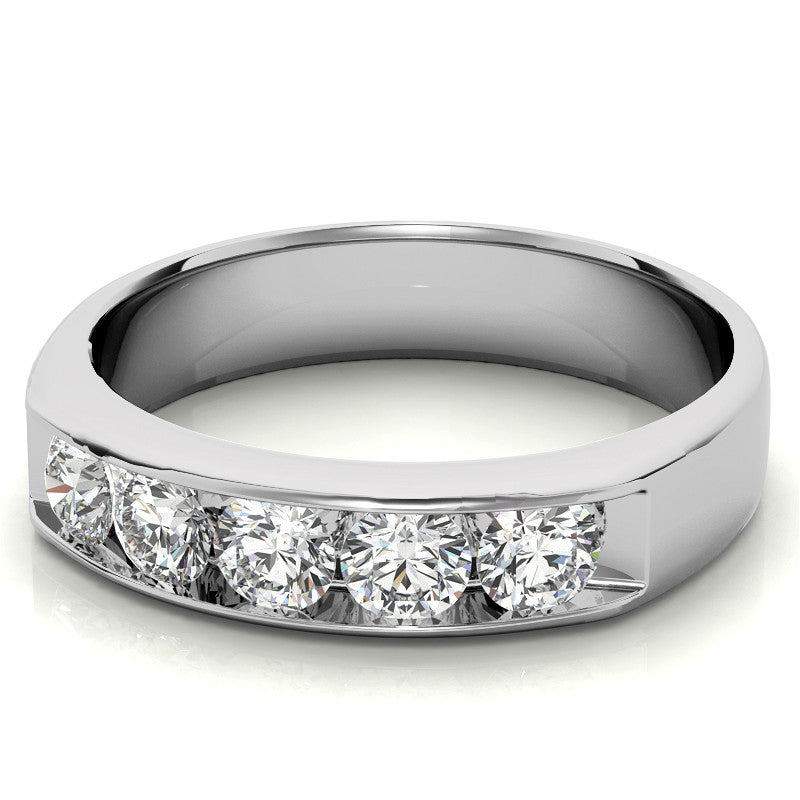 1.25ct 4mm Mens 5-stone Round Brilliant Moissanite Wedding Ring