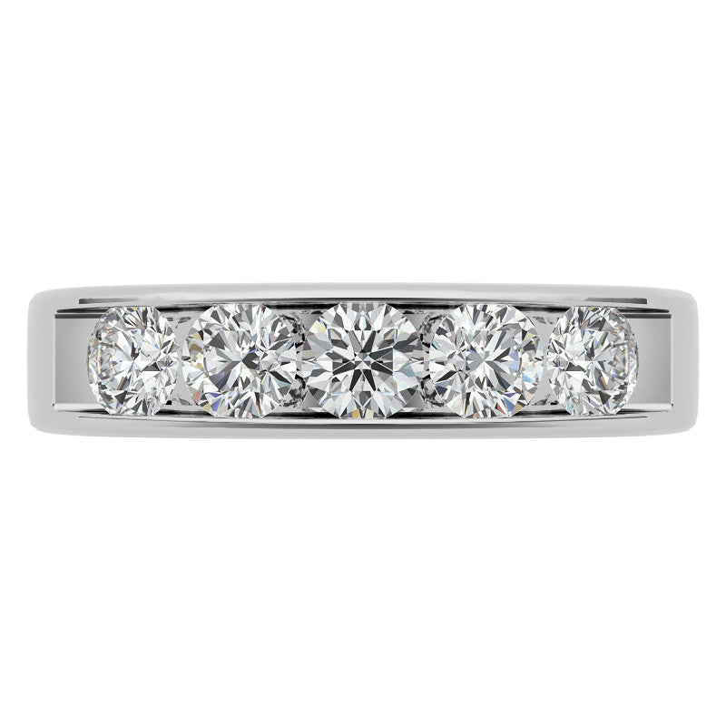 1.25ct 4mm Mens 5-stone Round Brilliant Moissanite Wedding Ring