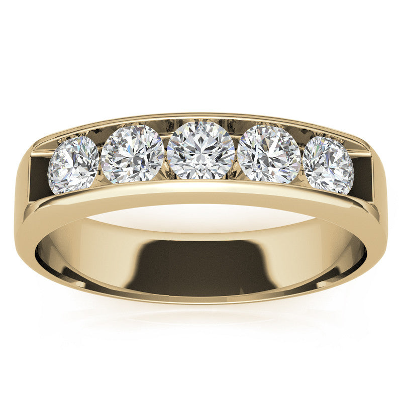 1.25ct 4mm Mens 5-stone Round Brilliant Moissanite Wedding Ring
