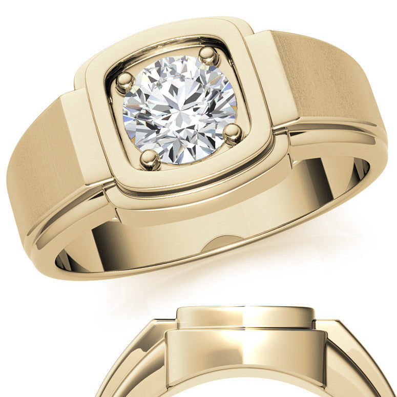 1ct 6.5mm Men's Round Brilliant Moissanite Wedding Ring; 14k White/Yellow