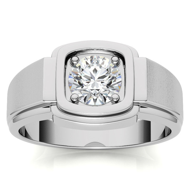 1ct 6.5mm Men's Round Brilliant Moissanite Wedding Ring; 14k White/Yellow