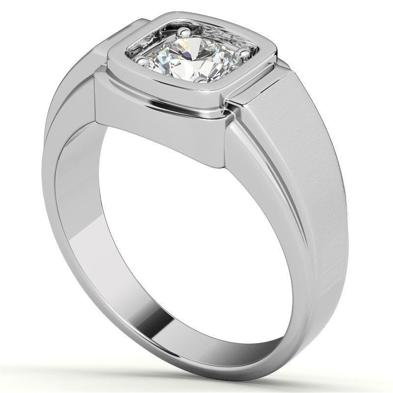 1ct 6.5mm Men's Round Brilliant Moissanite Wedding Ring; 14k White/Yellow