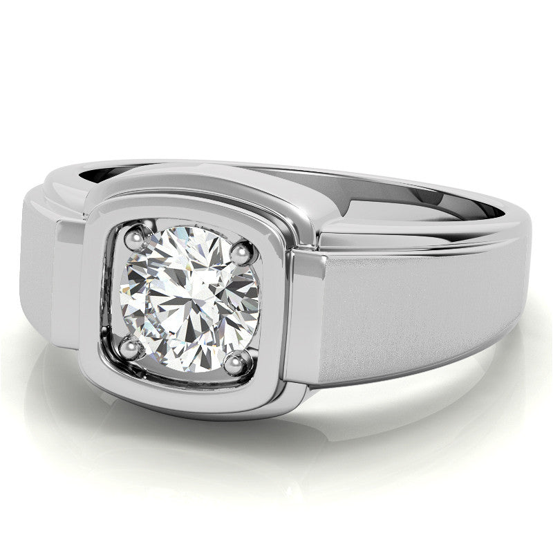 1ct 6.5mm Men's Round Brilliant Moissanite Wedding Ring; 14k White/Yellow
