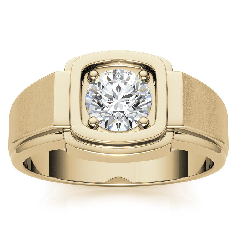 1ct 6.5mm Men's Round Brilliant Moissanite Wedding Ring; 14k White/Yellow