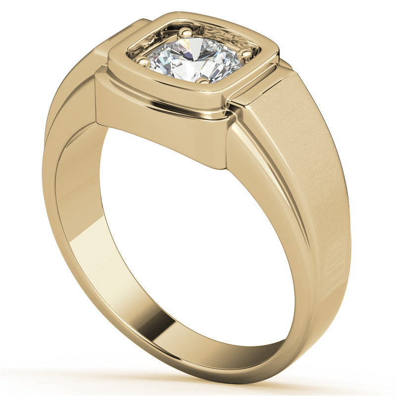 1ct 6.5mm Men's Round Brilliant Moissanite Wedding Ring; 14k White/Yellow