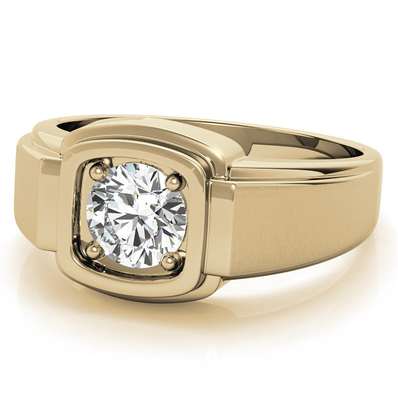 1ct 6.5mm Men's Round Brilliant Moissanite Wedding Ring; 14k White/Yellow