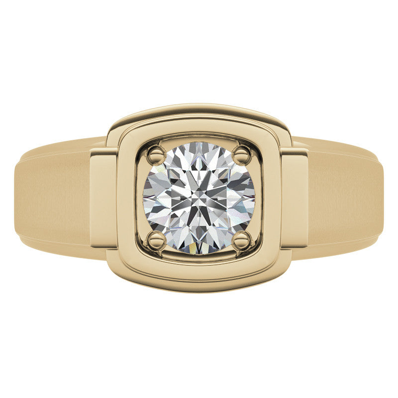 1ct 6.5mm Men's Round Brilliant Moissanite Wedding Ring; 14k White/Yellow