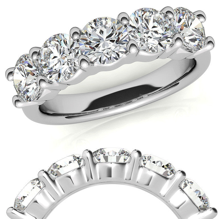 5-Stone 5mm Round Brilliant Moissanite Shared-Prong Ring 2.5ct