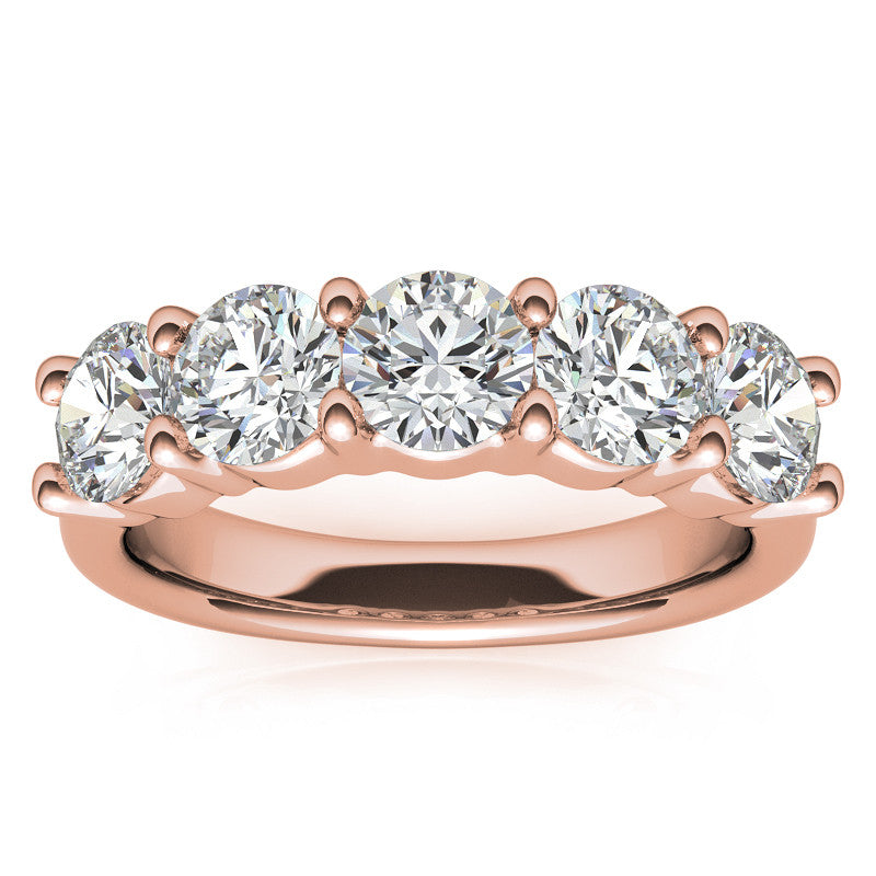 5-Stone 5mm Round Brilliant Moissanite Shared-Prong Ring 2.5ct