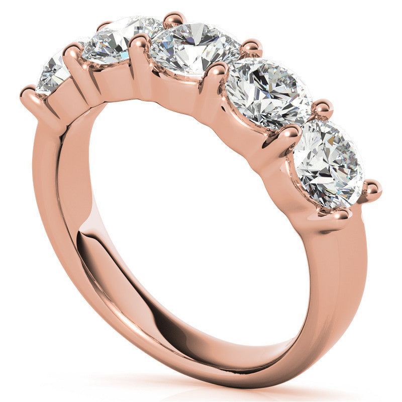 5-Stone 5mm Round Brilliant Moissanite Shared-Prong Ring 2.5ct