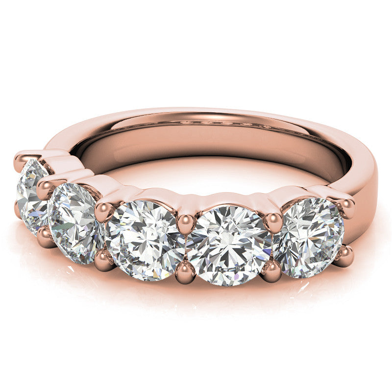 5-Stone 5mm Round Brilliant Moissanite Shared-Prong Ring 2.5ct