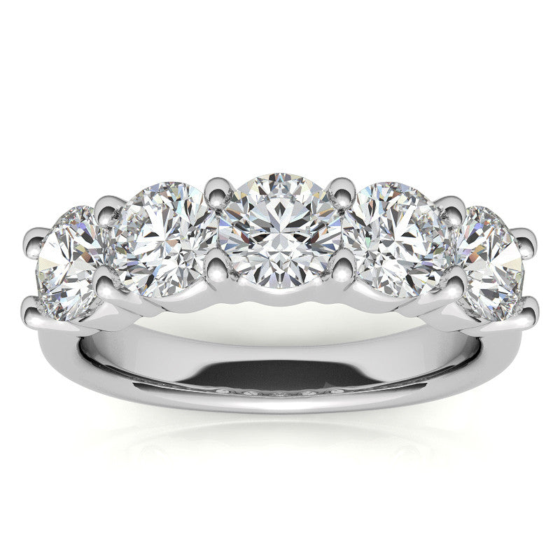 5-Stone 5mm Round Brilliant Moissanite Shared-Prong Ring 2.5ct