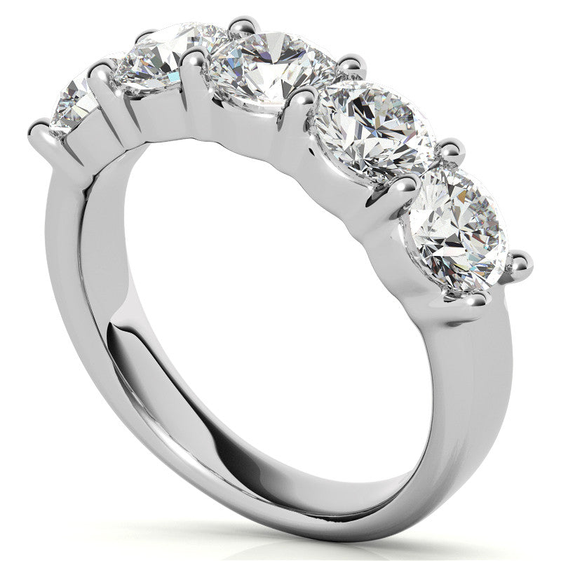 5-Stone 5mm Round Brilliant Moissanite Shared-Prong Ring 2.5ct
