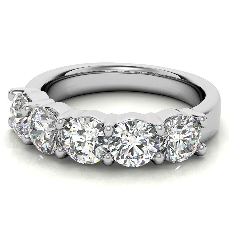 5-Stone 5mm Round Brilliant Moissanite Shared-Prong Ring 2.5ct