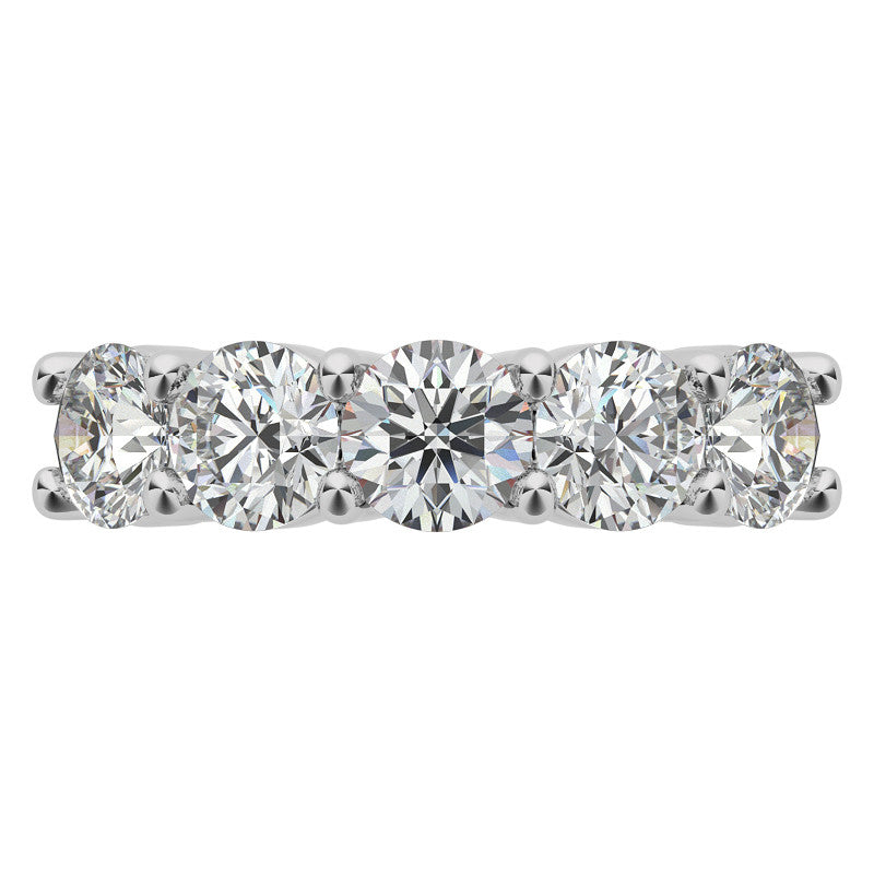 5-Stone 5mm Round Brilliant Moissanite Shared-Prong Ring 2.5ct