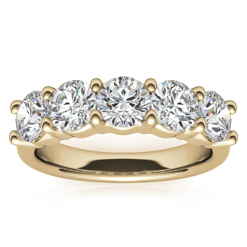 5-Stone 5mm Round Brilliant Moissanite Shared-Prong Ring 2.5ct