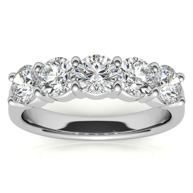5-Stone 4.5mm Round Brilliant Moissanite Shared-Prong Ring 1.75ct