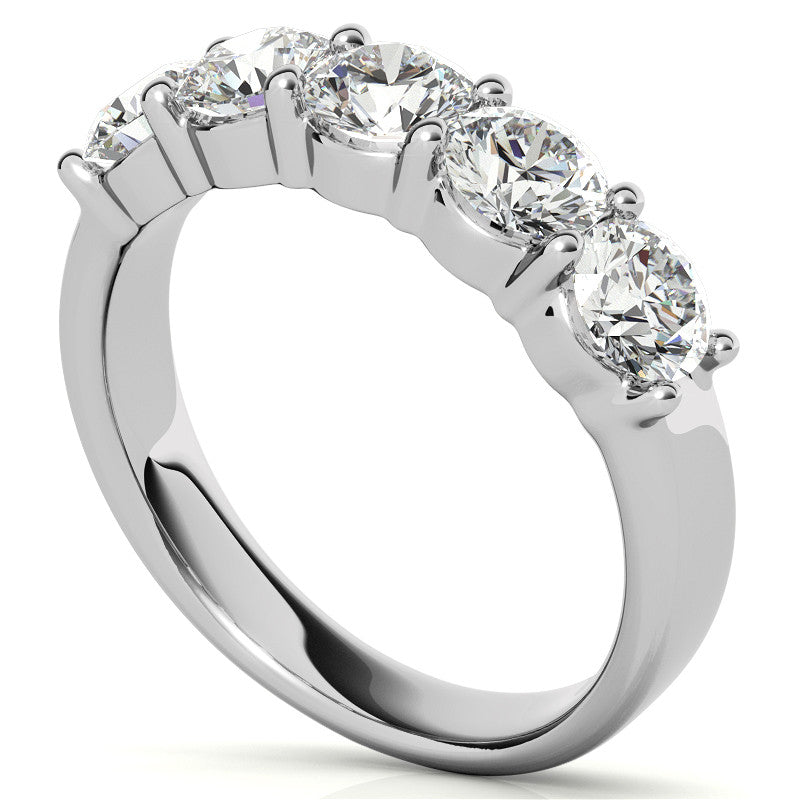 5-Stone 4.5mm Round Brilliant Moissanite Shared-Prong Ring 1.75ct