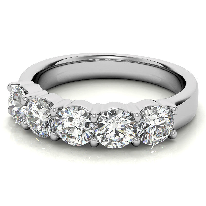 5-Stone 4.5mm Round Brilliant Moissanite Shared-Prong Ring 1.75ct