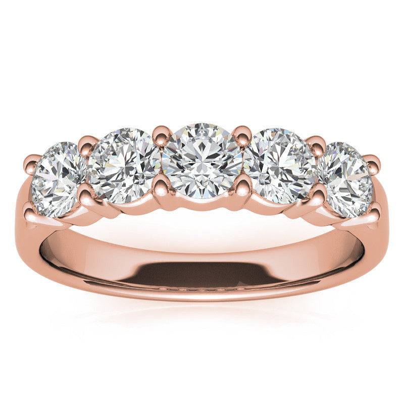 5-Stone 4mm Round Brilliant Moissanite Shared-Prong Ring 1.25ct