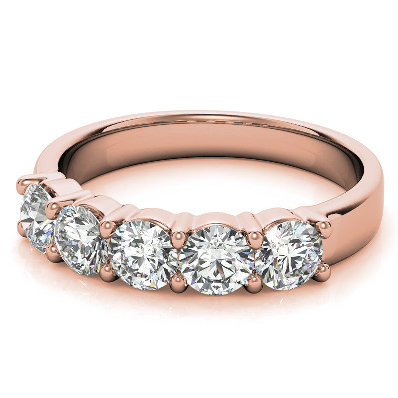 5-Stone 4mm Round Brilliant Moissanite Shared-Prong Ring 1.25ct