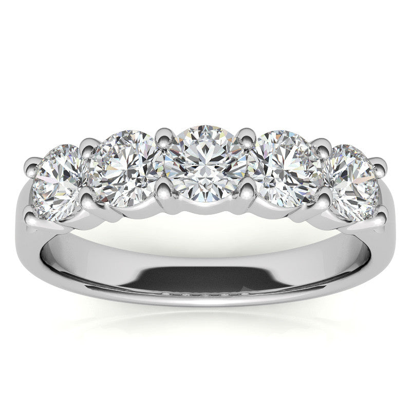 5-Stone 4mm Round Brilliant Moissanite Shared-Prong Ring 1.25ct