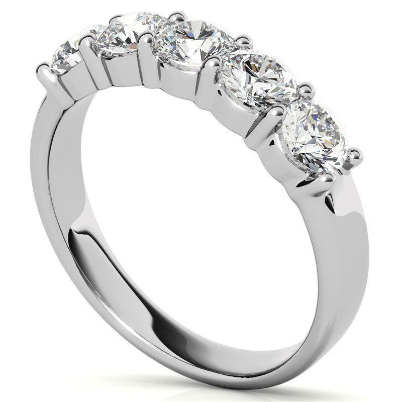 5-Stone 4mm Round Brilliant Moissanite Shared-Prong Ring 1.25ct