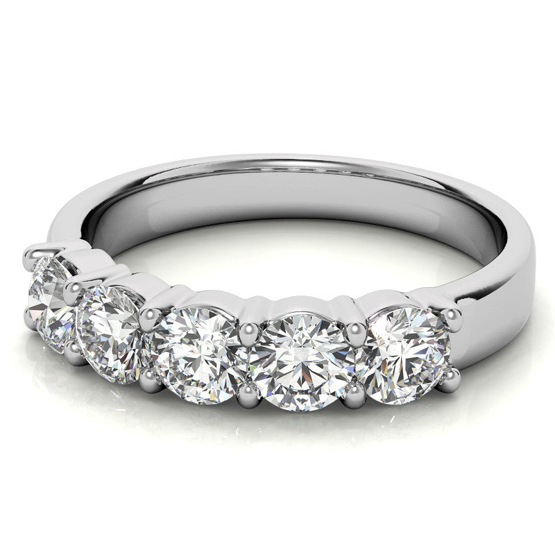 5-Stone 4mm Round Brilliant Moissanite Shared-Prong Ring 1.25ct
