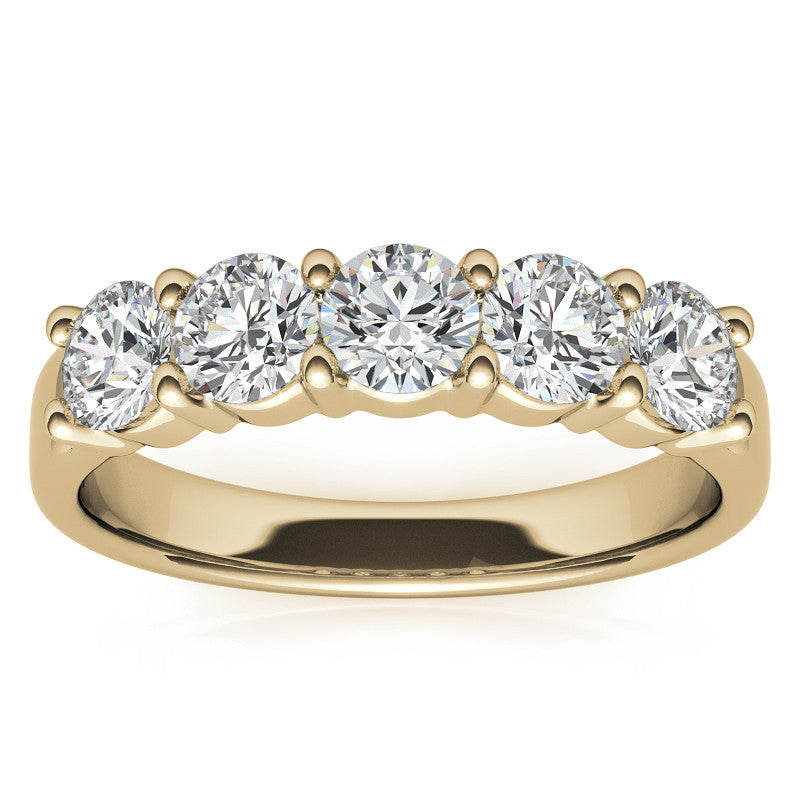 5-Stone 4mm Round Brilliant Moissanite Shared-Prong Ring 1.25ct