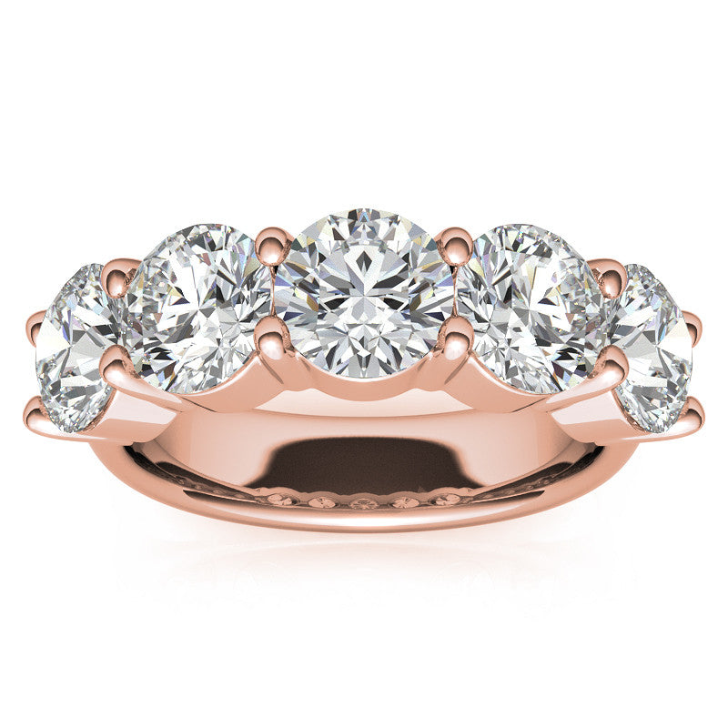5-Stone 6mm Round Brilliant Moissanite Shared-Prong Ring 3.75ct