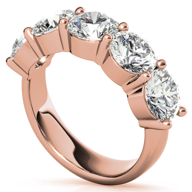 5-Stone 6mm Round Brilliant Moissanite Shared-Prong Ring 3.75ct