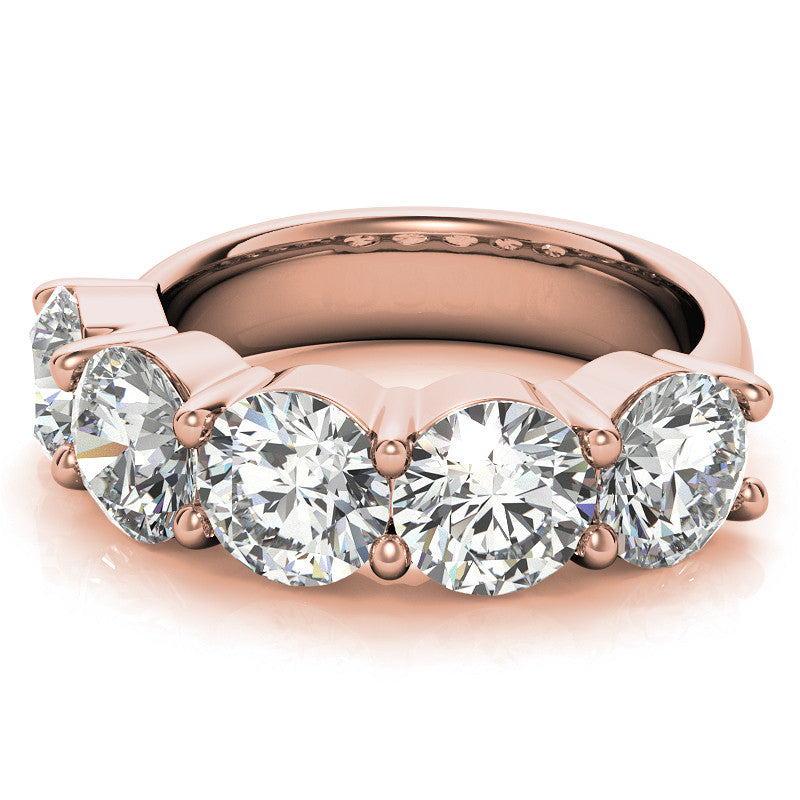 5-Stone 6mm Round Brilliant Moissanite Shared-Prong Ring 3.75ct