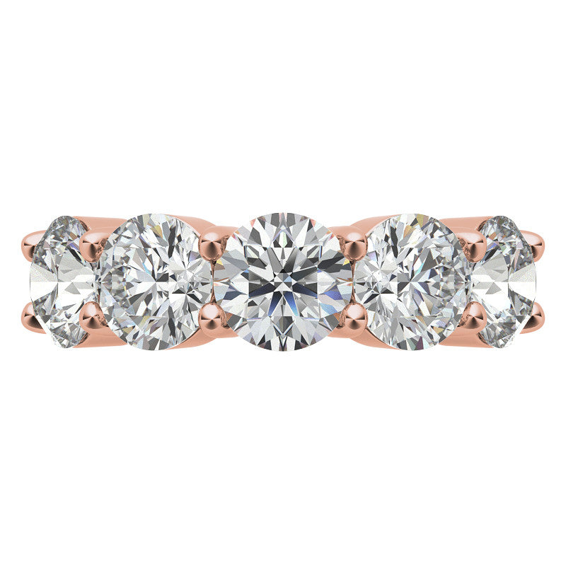 5-Stone 6mm Round Brilliant Moissanite Shared-Prong Ring 3.75ct