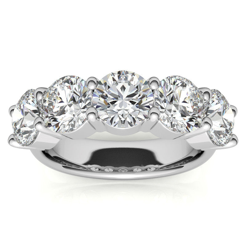 5-Stone 6mm Round Brilliant Moissanite Shared-Prong Ring 3.75ct